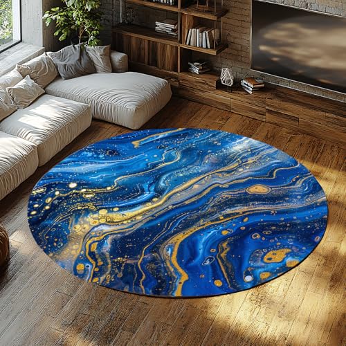 Tiefblauer mit goldenem Marmorwirbel Zirkulärer Teppich Luxus abstraktes Design weicher waschbarer Teppich mit niedrigem Flor für Esszimmer Home Office Bodendekoration 160cm Tiefblauer mit goldenem Marmorwirbel Zirkulärer Teppich Luxus abstraktes Design weicher waschbarer Teppich mit niedrigem Flor für Esszimmer Home Office Bodendekoration 160cm von WEECHAINGE