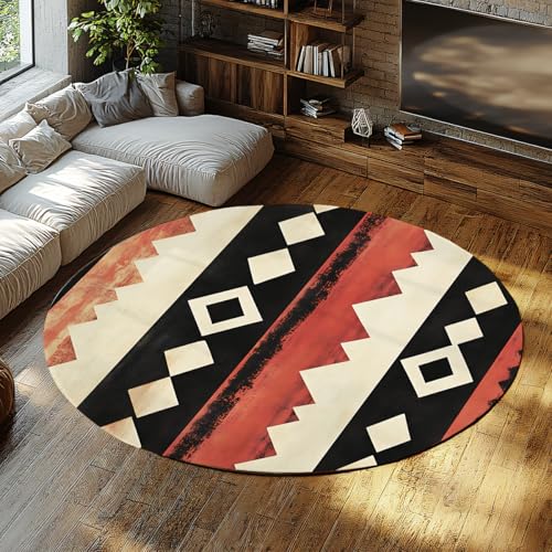 Tribal Stripe Aztec Print Waschbarer runder Teppich rutschfeste Kreisteppiche für Schlafzimmer Non Shedding Boho Nachttischteppich Wohnzimmer Esszimmer Badezimmer College Dorm 60cm von WEECHAINGE