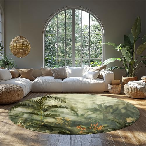 Tropischer Dschungel Botanischer Blattdruck Großer Inneneingang Runder Teppich Waschbarer Rutschfester niedriger Flor Weicher Wohnteppich für Küche Schlafzimmer Nachttisch Schlammraum Boho 80cm Tropischer Dschungel Botanischer Blattdruck Großer Inneneingang Runder Teppich Waschbarer Rutschfester niedriger Flor Weicher Wohnteppich für Küche Schlafzimmer Nachttisch Schlammraum Boho 80cm von WEECHAINGE