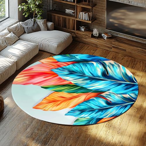 Vintage Boho Tropical Leaves Runder waschbarer Teppich Blau Blaugrün Orange Grün Rot Küchenteppiche Schmutzabweisender Rutschfester niedriger Flor Weicher Wohnteppich für Nachttisch Indoor 100cm Vintage Boho Tropical Leaves Runder waschbarer Teppich Blau Blaugrün Orange Grün Rot Küchenteppiche Schmutzabweisender Rutschfester niedriger Flor Weicher Wohnteppich für Nachttisch Indoor 100cm von WEECHAINGE