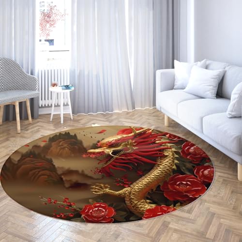 Vintage Dragon Rose Runde waschbare Teppiche für Wohnzimmer Schlafzimmer Schmutzabweisender Akzentteppich rutschfest niedriger Flor weich Küche Nachttisch Kinderzimmer Büro Esszimmer Gold 60cm Vintage Dragon Rose Runde waschbare Teppiche für Wohnzimmer Schlafzimmer Schmutzabweisender Akzentteppich rutschfest niedriger Flor weich Küche Nachttisch Kinderzimmer Büro Esszimmer Gold 60cm von WEECHAINGE