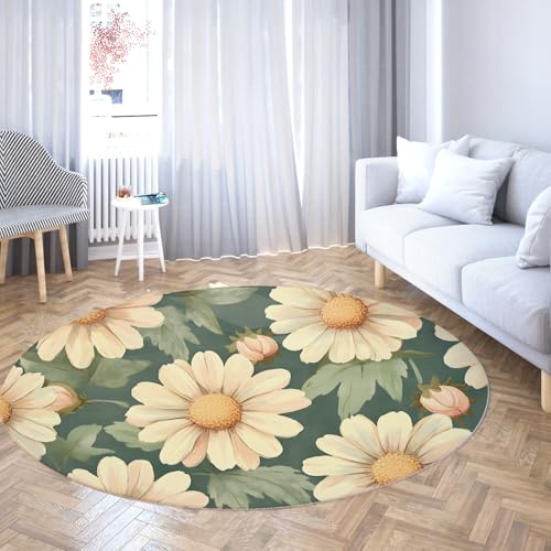 Vintage Floral Runder großer Teppich waschbarer Kreis grüner Gänseblümchenteppich für Wohnzimmer rutschfeste weiche niedrigflorige Flurteppiche für den Schlafzimmereingang 160cm Vintage Floral Runder großer Teppich waschbarer Kreis grüner Gänseblümchenteppich für Wohnzimmer rutschfeste weiche niedrigflorige Flurteppiche für den Schlafzimmereingang 160cm von WEECHAINGE