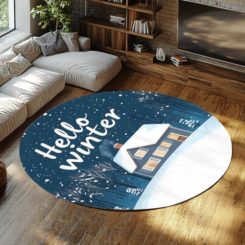Vintage Runde Bauernhausteppiche Blau Weiß Waschbarer Kreis Teppich rutschfest Bedruckter Winter Schnee Haus Wohnteppich für Wohnzimmer Weich Gemütlich Esstisch Küche Wurf den 135cm Vintage Runde Bauernhausteppiche Blau Weiß Waschbarer Kreis Teppich rutschfest Bedruckter Winter Schnee Haus Wohnteppich für Wohnzimmer Weich Gemütlich Esstisch Küche Wurf den 135cm von WEECHAINGE