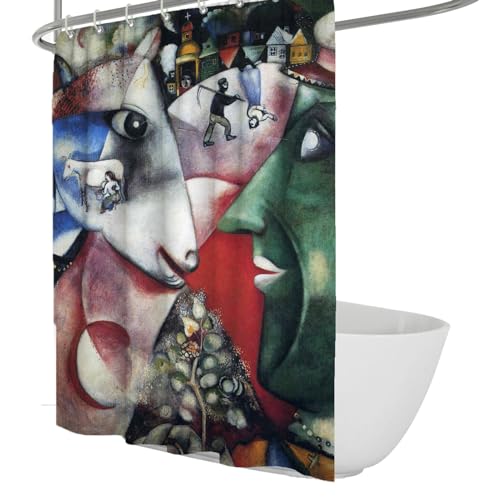 WEECHAINGE Abstrakte ästhetische Duschvorhänge Marc Chagall-Stil Badvorhang-Set mit rostfreien Ösenlöchern Wasserabweisend & waschbar B120xL180cm von WEECHAINGE