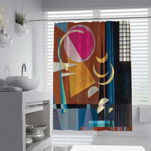 WEECHAINGE Abstrakter Duschvorhang mit geometrischem Muster Wassily Kandinsky Scharf-Ruhig, 1927 Kunst Malerei Drucke Badezimmer Trennwand Vorhang waschbar B180xL200cm von WEECHAINGE