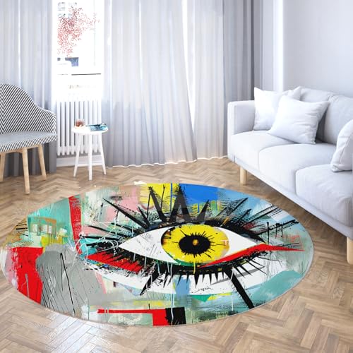 WEECHAINGE Abstrakter Graffiti Runder Kinderteppich Buntes Augendesign Pop-Art-Stil Waschbare rutschfeste Spielzimmerteppiche für Klassenzimmer Spielzimmer Schlafzimmer 90cm WEECHAINGE Abstrakter Graffiti Runder Kinderteppich Buntes Augendesign Pop-Art-Stil Waschbare rutschfeste Spielzimmerteppiche für Klassenzimmer Spielzimmer Schlafzimmer 90cm von WEECHAINGE