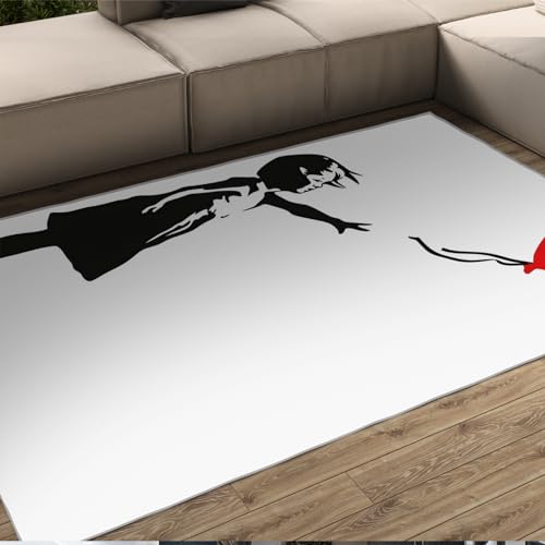 WEECHAINGE Ballon Mädchen Bereich Teppich Straße Graffiti Kunst Weißer Teppich Indoor Outdoor Läufer Teppiche für Teenager Jungen Wohnzimmer Schlafzimmer Tiefflor 90x150cm von WEECHAINGE