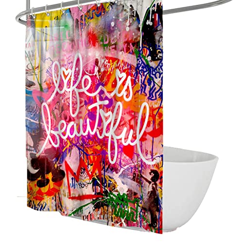 WEECHAINGE Banksy Street Graffiti Duschvorhang Mehrfarbiger wasserdichter Polyester-Stoff-Badezimmervorhang für Duschkabine Badewannen für Kinder B160xL200cm von WEECHAINGE