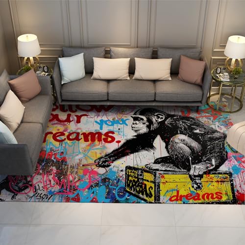 WEECHAINGE Banksy Style Gorilla Area Teppich Street Graffiti Großer Teppich für Kinder Kinderzimmer Spielzimmer Maschinenwaschbar Home Decor Fußmatten 120x160cm von WEECHAINGE