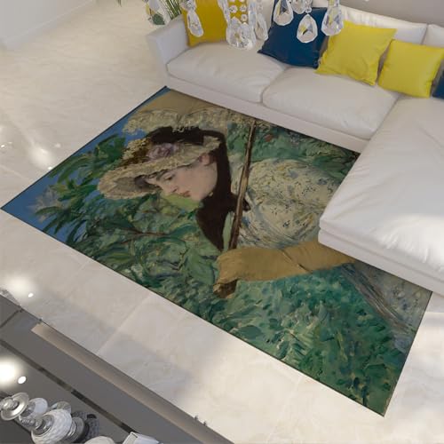 WEECHAINGE Bauernhaus Bereich Teppich Edouard Manet Stil Frühling Bedruckte Gemälde Teppich Pad Retro Großer Läuferteppich für Teestube Schlafsaal Zimmer Terrasse 160x220cm von WEECHAINGE