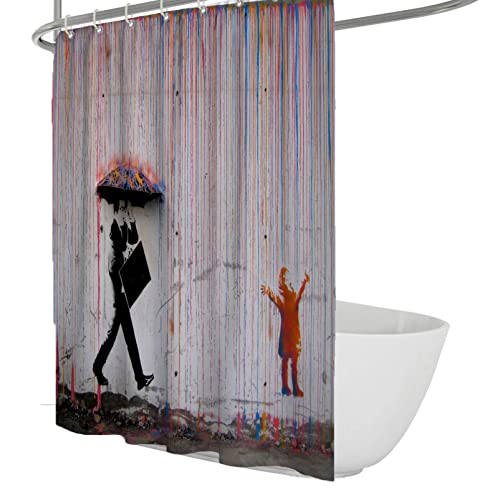 WEECHAINGE Bauernhaus moderner Duschvorhang Regenbogen Regen Muster Badezimmer Duschvorhang Banksy Graffiti Art Duschvorhang wasserdicht Polyester W100xL200cm von WEECHAINGE