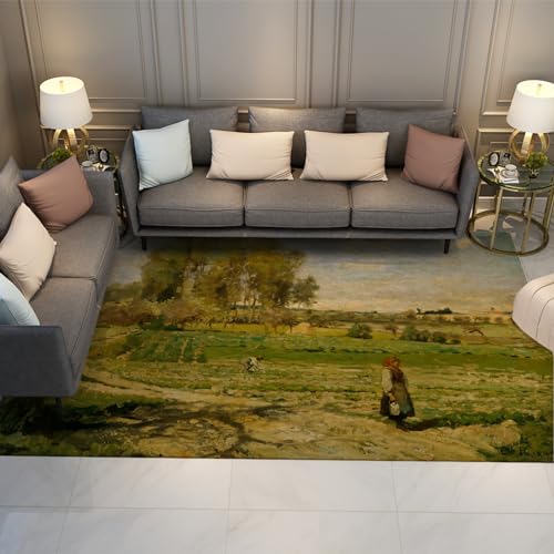 WEECHAINGE Bauernhausteppiche für Wohnzimmer Schlafzimmer Camille Pissarro Stil Bereich Teppich Naturszenerie im Feld Druck Innen-Fußmatte 180x240cm von WEECHAINGE
