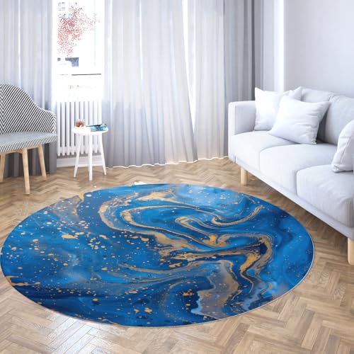 WEECHAINGE Blau Gold Marmor Muster Runder Terrassenteppich Wohnzimmer rutschfest Maschine Waschbar Moderne Abstrakte Schlafzimmer Nachttisch Kreis Teppiche Pflegeleicht 135cm WEECHAINGE Blau Gold Marmor Muster Runder Terrassenteppich Wohnzimmer rutschfest Maschine Waschbar Moderne Abstrakte Schlafzimmer Nachttisch Kreis Teppiche Pflegeleicht 135cm von WEECHAINGE