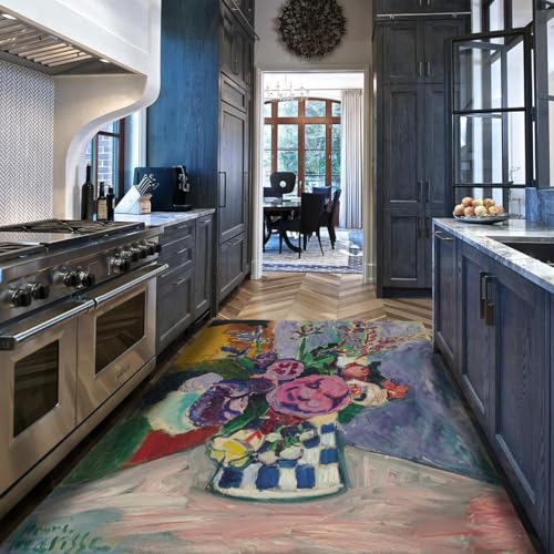 WEECHAINGE Bold Bouquet Checkered Vase Waschbare Teppiche 180x270cm Leichte rutschfeste Indoor für den Eingangsbereich Wohnzimmer Schlafzimmer Esszimmer unter Couchtisch Home Office pflegeleichter von WEECHAINGE