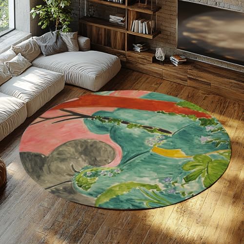 WEECHAINGE Coral Grove Landscape Runder Haustürteppich 180cm waschbare rutschfeste Spielteppiche für Atrium Eckfensterbank Loft Mezzanine Maker Nook Circle Teppich von WEECHAINGE
