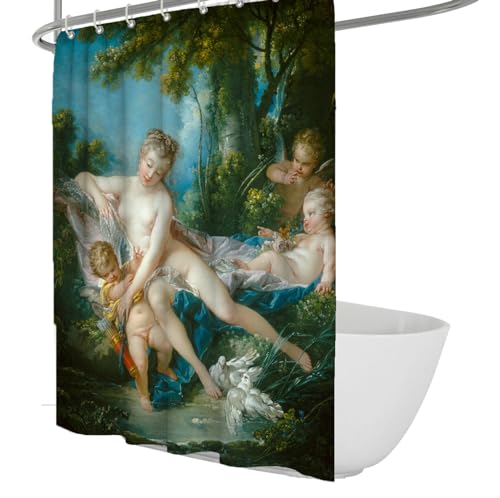 WEECHAINGE Das Bad der Venus Berühmte Gemälde Drucke Duschvorhang im Stil von Francois Boucher Duschvorhang Waschbar Polyester Badezimmer Dekoration W120xL200cm von WEECHAINGE