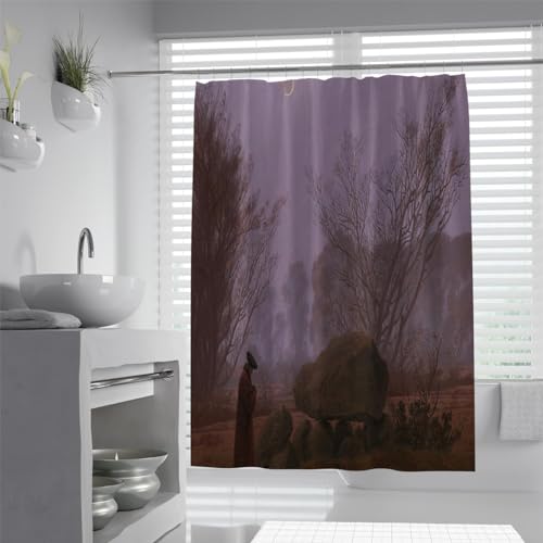 WEECHAINGE EIN Spaziergang in der Abenddämmerung Ästhetische Kunstdrucke Duschvorhang-Set mit 12 Haken Caspar David Friedrich Stil Home Badezimmer Dekor Duschvorhang B120xL180cm von WEECHAINGE