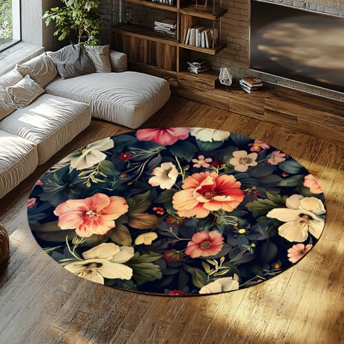 WEECHAINGE Floral Runder Teppich für Mädchen Schlafzimmer Waschbare Kinderteppiche Baby Kinderzimmer Rutschfester Kreis Bereich Wohnteppich Bunter Prinzessin Gartenteppich Teenager Schlafsaal 200cm WEECHAINGE Floral Runder Teppich für Mädchen Schlafzimmer Waschbare Kinderteppiche Baby Kinderzimmer Rutschfester Kreis Bereich Wohnteppich Bunter Prinzessin Gartenteppich Teenager Schlafsaal 200cm von WEECHAINGE