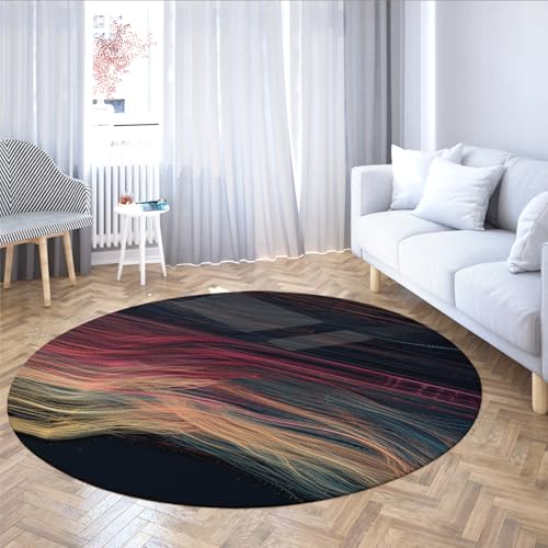 WEECHAINGE Futuristischer Flow Line Runder Teppich Digitale Kunst Teppich mit dunklem Hintergrund Waschbare rutschfeste Bodenmatte für Büro Jungen Teenager Schlafzimmer 100cm WEECHAINGE Futuristischer Flow Line Runder Teppich Digitale Kunst Teppich mit dunklem Hintergrund Waschbare rutschfeste Bodenmatte für Büro Jungen Teenager Schlafzimmer 100cm von WEECHAINGE