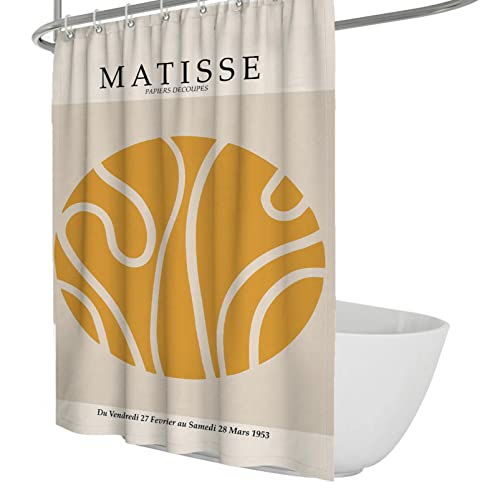WEECHAINGE Gelber Abstrakter ästhetischer Duschvorhang Henri Matisse-Stil wasserdichter Stoff-Duschvorhang einschließlich Duschvorhangringe Haken W180xL180cm von WEECHAINGE