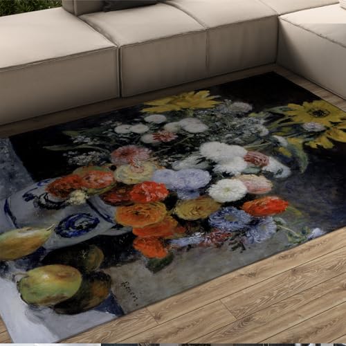 WEECHAINGE Gemischte Blumen in einem Steingut-Topf-Teppich Auguste Renoir Blumendesign zeitgenössischer stilvoller Bodenteppich für Wohnkultur 100x150cm von WEECHAINGE