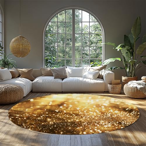 WEECHAINGE Gold Glitter Glam Party Runder bodenbelag mit funkelndem Glanzdruck Low Pile Circle Teppich Luxus Glow Design rutschfeste Teens Schlafsaal Bodenmatte 240cm WEECHAINGE Gold Glitter Glam Party Runder bodenbelag mit funkelndem Glanzdruck Low Pile Circle Teppich Luxus Glow Design rutschfeste Teens Schlafsaal Bodenmatte 240cm von WEECHAINGE