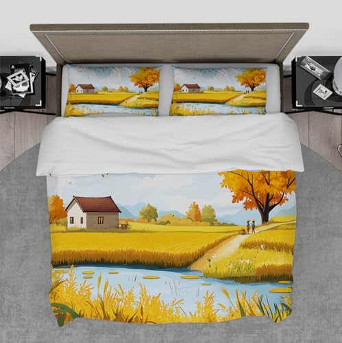 WEECHAINGE Golden Harvest Bettbezug Herbst Bauernhof Oriental Minimal Reisfelder Bettwäsche Set 3 Stück Weiche Mikrofaser mit Reißverschluss für Gästezimmer 240x220 cm WEECHAINGE Golden Harvest Bettbezug Herbst Bauernhof Oriental Minimal Reisfelder Bettwäsche Set 3 Stück Weiche Mikrofaser mit Reißverschluss für Gästezimmer 240x220 cm von WEECHAINGE