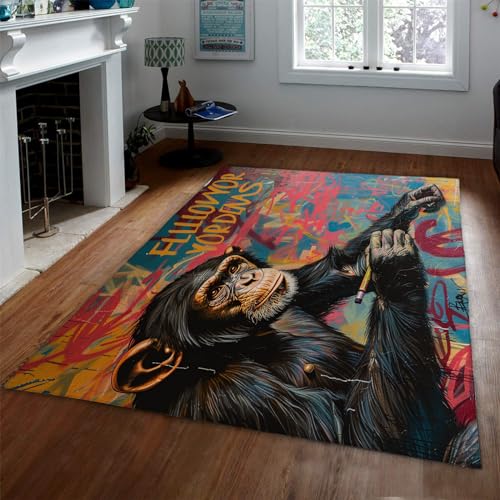 WEECHAINGE Gorilla Area Teppiche Street Art mit Text Großer Teppich Moderner Anti-Rutsch-Teppich für Kinder Weiche Innenterrassen Leichte Fußmatten 60x180cm von WEECHAINGE