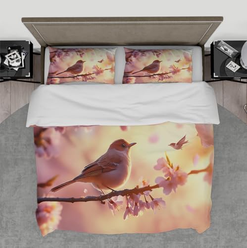 WEECHAINGE Healing Natural Vibe Bettbezugsset Romantic Spring Bird Sakura Luxus Mikrofaser Bettbezug mit Kabelbindern für französisches Schlafzimmer 240x220 cm WEECHAINGE Healing Natural Vibe Bettbezugsset Romantic Spring Bird Sakura Luxus Mikrofaser Bettbezug mit Kabelbindern für französisches Schlafzimmer 240x220 cm von WEECHAINGE