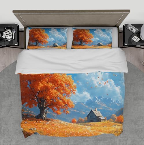 WEECHAINGE Herbst Romantisches 3-teiliges Bettwäsche-Set Ahornlandschaft Gemütliche Berghütte Goldenes Herbstlaub Mikrofaser-Bettbezug mit 2 Kissenbezügen 200x200 cm WEECHAINGE Herbst Romantisches 3-teiliges Bettwäsche-Set Ahornlandschaft Gemütliche Berghütte Goldenes Herbstlaub Mikrofaser-Bettbezug mit 2 Kissenbezügen 200x200 cm von WEECHAINGE
