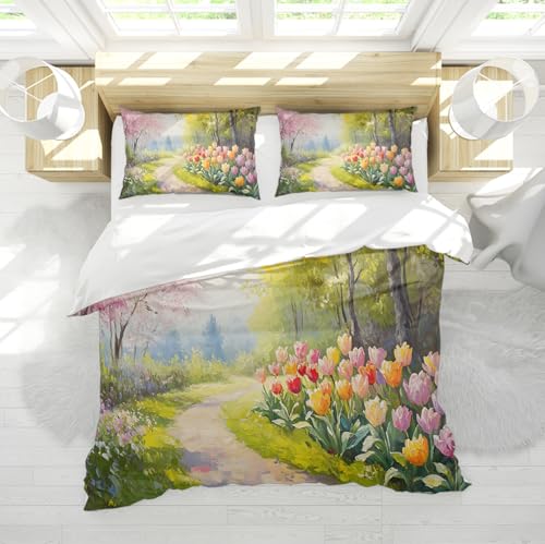WEECHAINGE Impressionistische Gartenszene Weiches Mikrofaser-Bettbezugsset mit Reißverschluss und Eckbändern Frühling Tulpe Romantischer Waldweg Bettbezug 250x200 cm WEECHAINGE Impressionistische Gartenszene Weiches Mikrofaser-Bettbezugsset mit Reißverschluss und Eckbändern Frühling Tulpe Romantischer Waldweg Bettbezug 250x200 cm von WEECHAINGE