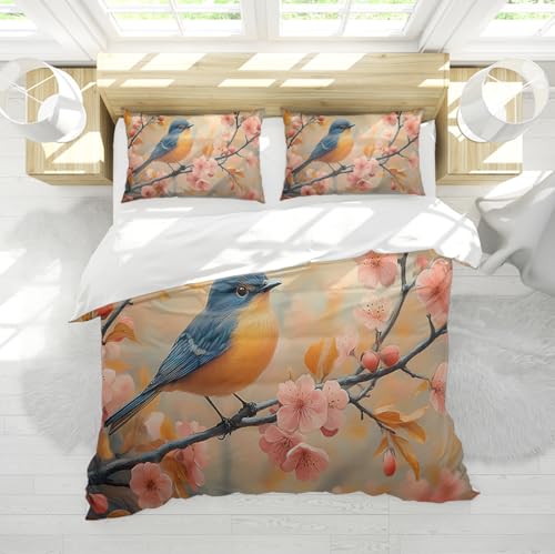 WEECHAINGE Japanischer romantischer Bettbezug 3 Stück Frühling rosa Blütenblätter Blau Gelb Vogel Weich Pflegeleicht gewaschen Mikrofaser Bettwäsche Set mit Krawatten 155x220 cm WEECHAINGE Japanischer romantischer Bettbezug 3 Stück Frühling rosa Blütenblätter Blau Gelb Vogel Weich Pflegeleicht gewaschen Mikrofaser Bettwäsche Set mit Krawatten 155x220 cm von WEECHAINGE