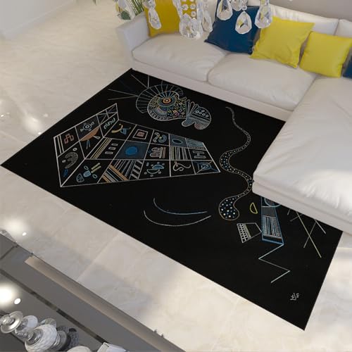 WEECHAINGE Kandinsky Stil Bereich Teppich für Mädchen Kinder Frauen Geometrische Designs Schwarzer Hintergrund Teppich Rutschfester Teppich für Wohnzimmer Wohnkultur 60x180cm von WEECHAINGE