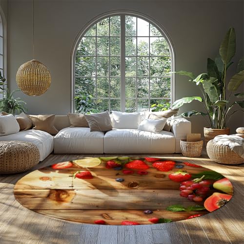 WEECHAINGE Klassischer Obst Runder Balkonteppich Vintage-inspirierter Kreis Terrassenteppiche mit neutralem Design Maschinenwaschbar Dünner, niedrigfloriger, Rutschfester Indoor-Teppich für 150cm WEECHAINGE Klassischer Obst Runder Balkonteppich Vintage-inspirierter Kreis Terrassenteppiche mit neutralem Design Maschinenwaschbar Dünner, niedrigfloriger, Rutschfester Indoor-Teppich für 150cm von WEECHAINGE