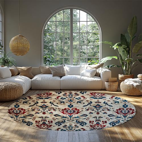 WEECHAINGE Klassischer floraler runder Teppich Vintage-inspirierter Kreis Terrassenteppiche mit traditionellem Design Maschinenwaschbar Dünner, niedrigfloriger, Rutschfester Innenteppich für 135cm WEECHAINGE Klassischer floraler runder Teppich Vintage-inspirierter Kreis Terrassenteppiche mit traditionellem Design Maschinenwaschbar Dünner, niedrigfloriger, Rutschfester Innenteppich für 135cm von WEECHAINGE