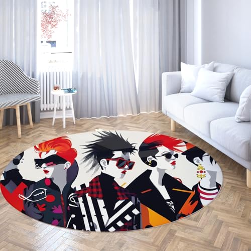 WEECHAINGE Kollektion Area Teppich Rund Pop Art Modernes Design Nicht Haarausfall Pflegeleicht für stark frequentierte Bereiche im Wohnzimmer Schlafzimmer Kräftig Rot Schwarz Orange 80cm von WEECHAINGE