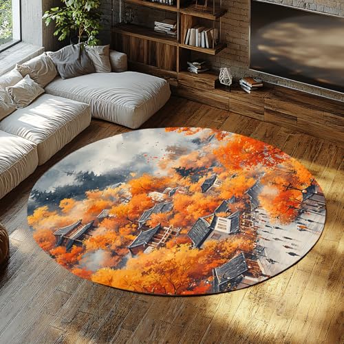 WEECHAINGE Kollektion Dorm Room Teppich Herbst Ahorn Village Design Orange & Grau Nicht verschüttet & pflegeleicht für stark frequentierte Bereiche im Wohnzimmer Schlafzimmer Flur Klassenzimmer 120cm WEECHAINGE Kollektion Dorm Room Teppich Herbst Ahorn Village Design Orange & Grau Nicht verschüttet & pflegeleicht für stark frequentierte Bereiche im Wohnzimmer Schlafzimmer Flur Klassenzimmer 120cm von WEECHAINGE