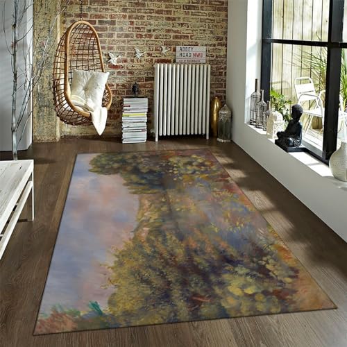 WEECHAINGE Landschaft am See Teppiche für Wohnzimmer Schlafzimmer Esszimmer Auguste Renoir Natur Landschaft Teppiche Schöner waschbarer Teppich 90x120cm von WEECHAINGE