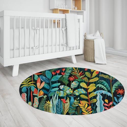 WEECHAINGE Lebendige, von der Natur inspirierte Moderne Wohnkultur Akzent runde Kinderteppiche Bunte Tropische Pflanzen schmutzabweisender neutraler Teppich für das Wohnzimmer 135cm WEECHAINGE Lebendige, von der Natur inspirierte Moderne Wohnkultur Akzent runde Kinderteppiche Bunte Tropische Pflanzen schmutzabweisender neutraler Teppich für das Wohnzimmer 135cm von WEECHAINGE