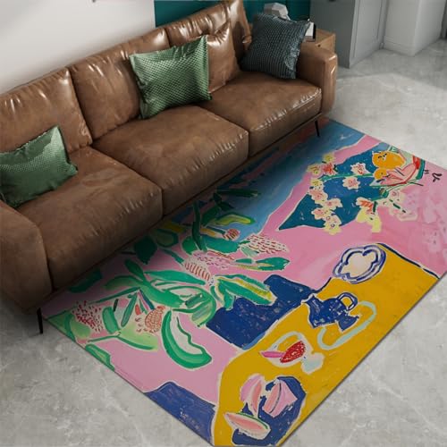 WEECHAINGE Matisse-Stil Akzent Teppich Kleiner Esstisch rosa Hintergrund Bereich Teppiche für stark frequentierte Bereiche vor Couch Kamin 90x150cm von WEECHAINGE