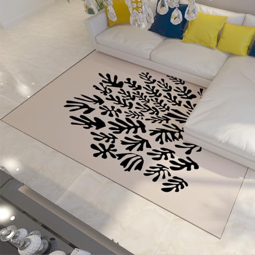 WEECHAINGE Matisse Stil Bereich Teppiche Wohnzimmer Teppiche Schwarze Algen Throw Teppiche für Mädchen Nachttisch Luxus Vintage Design Teppich Läufer rutschfest 100x150cm von WEECHAINGE
