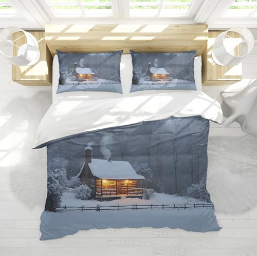 WEECHAINGE Minimaler Snowland Bettbezug Winter Cabin Glow Cozy Snow Night Soft 3-teiliges Bettbezugsset mit Reißverschluss Gebürstete Mikrofaser 155x220 cm WEECHAINGE Minimaler Snowland Bettbezug Winter Cabin Glow Cozy Snow Night Soft 3-teiliges Bettbezugsset mit Reißverschluss Gebürstete Mikrofaser 155x220 cm von WEECHAINGE