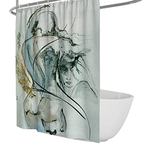 WEECHAINGE Moderne Abstraktion Duschvorhang Retro Charakter Silhouette Muster Drucke Badezimmer Duschvorhang Set mit Ringhaken Waschbar B120xL200cm von WEECHAINGE