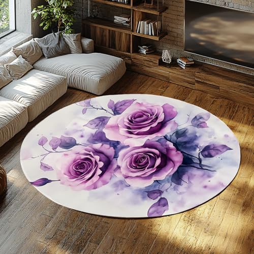 WEECHAINGE Moderne lila Rose Runde Fläche Teppiche für Wohnzimmer Schlafzimmer Esszimmer Teppich unter Tisch Blumenkreis Kreisförmiger Teppich waschbar rutschfest 160cm WEECHAINGE Moderne lila Rose Runde Fläche Teppiche für Wohnzimmer Schlafzimmer Esszimmer Teppich unter Tisch Blumenkreis Kreisförmiger Teppich waschbar rutschfest 160cm von WEECHAINGE