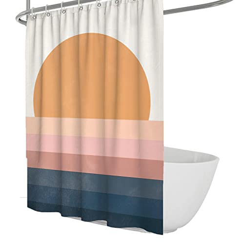 WEECHAINGE Moderner Boho Duschvorhang Orange Sonne Bunt gestreifter Badevorhang Set mit rostfreien Tüllenlöchern Maschinenwaschbar mit Haken B240xL180cm von WEECHAINGE