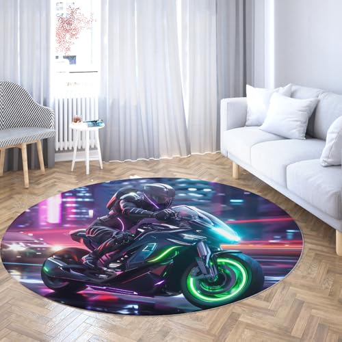 WEECHAINGE Motorrad Design Runde Kinderteppiche für Wohnzimmer Kreis Teppich Maschinenwaschbar Moderner Teppich für Schlafzimmer Schlafsaal Spielzimmer Büro Dekor 120cm WEECHAINGE Motorrad Design Runde Kinderteppiche für Wohnzimmer Kreis Teppich Maschinenwaschbar Moderner Teppich für Schlafzimmer Schlafsaal Spielzimmer Büro Dekor 120cm von WEECHAINGE