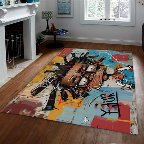 WEECHAINGE Niedlicher Anime Junge Print Teppich für Wohnzimmer Schlafsaal Zimmer Lustige Cartoon Graffiti Bereich Teppiche Spielzimmer Niederflorteppiche Fußmatten 120x240cm von WEECHAINGE