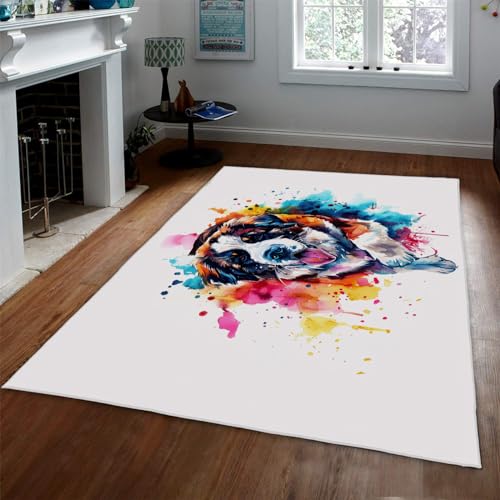 WEECHAINGE Niedlicher Hund Cartoon Bereich Teppiche Verspielter Hund mit Farbe Teppich Indoor Kinder Schlafzimmer Wohnzimmer Esszimmer Büro Teppiche rutschfest 60x180cm von WEECHAINGE