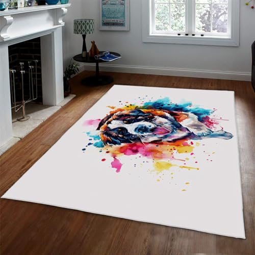 WEECHAINGE Niedlicher Hund Cartoon Bereich Teppiche Verspielter Hund mit Farbe Teppich Indoor Kinder Schlafzimmer Wohnzimmer Esszimmer Büro Teppiche rutschfest 80x150cm von WEECHAINGE