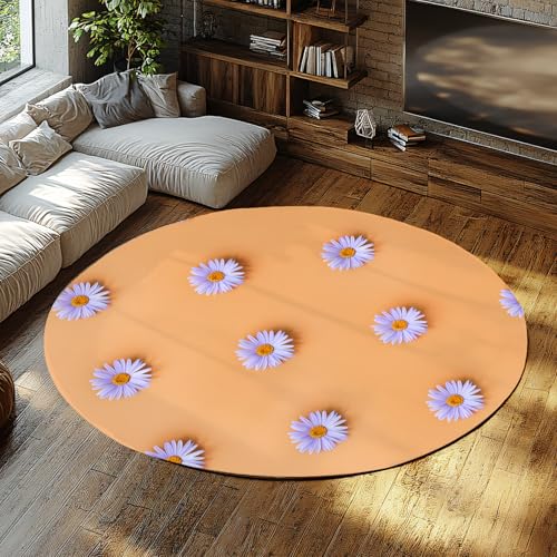 WEECHAINGE Orange Runder Teppich für Klassenzimmer Lila Gänseblümchen Blumen Moderne Blumen rutschfeste maschinenwaschbare Teppiche für Kinderzimmer Küche College Wohnheim 120cm WEECHAINGE Orange Runder Teppich für Klassenzimmer Lila Gänseblümchen Blumen Moderne Blumen rutschfeste maschinenwaschbare Teppiche für Kinderzimmer Küche College Wohnheim 120cm von WEECHAINGE